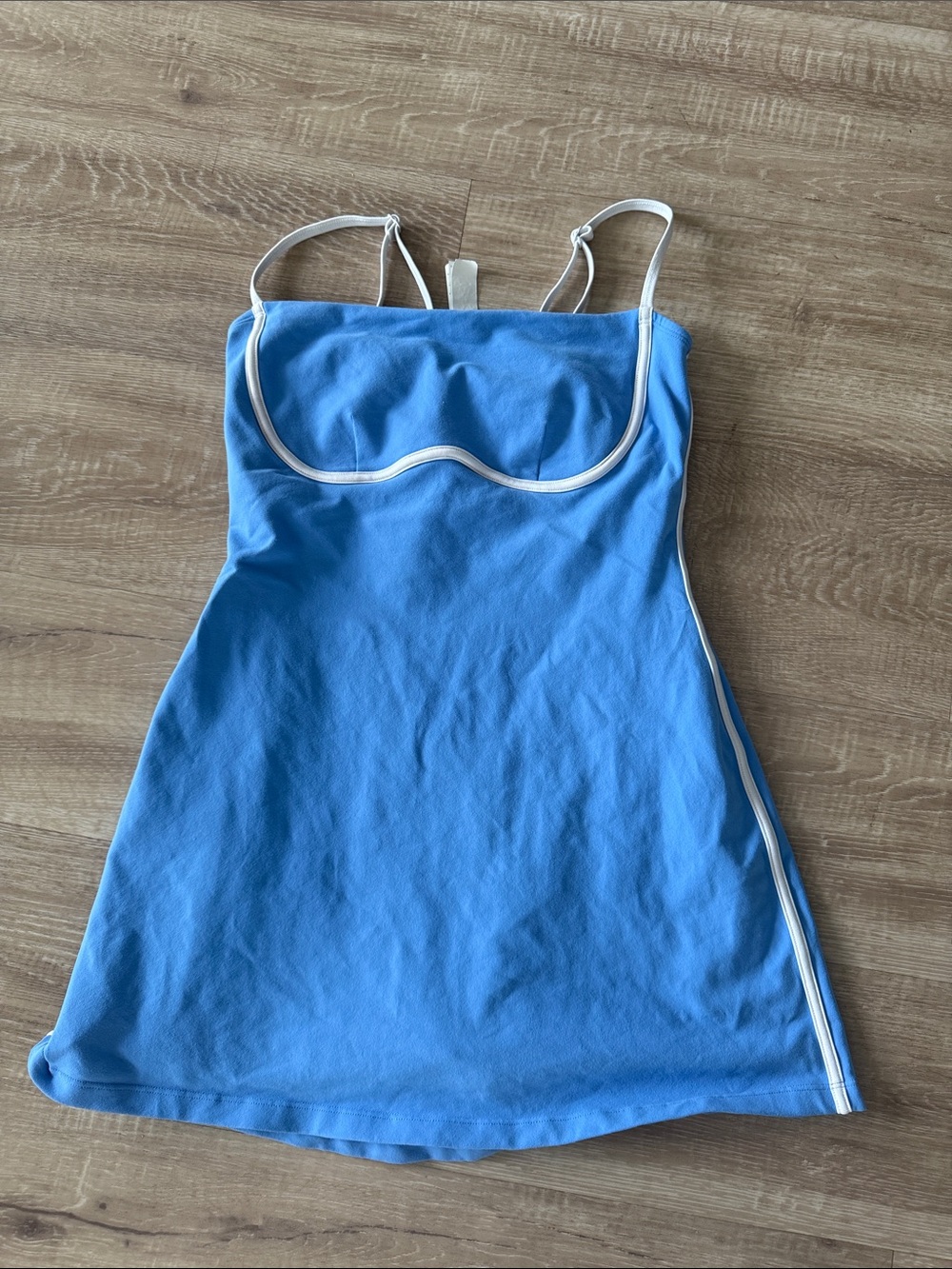 ALO Yoga Blue Mini Slip Dress with Cream Trim